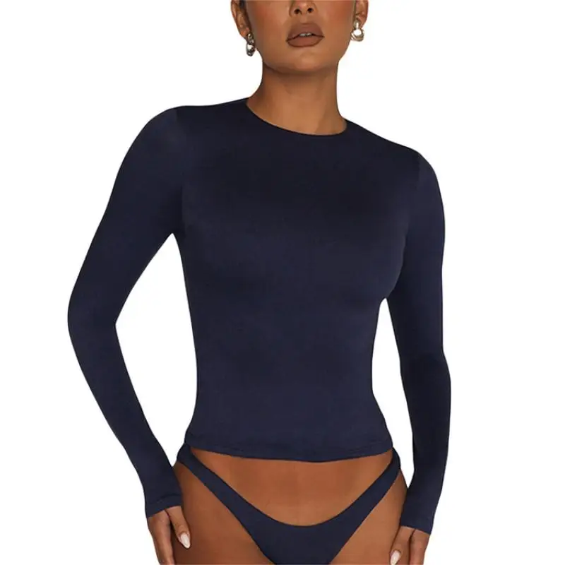 Women Long Sleeve T Shirt Spring Autumn Solid Slim Fit Casual Shirts Female Pullovers Basic Tee Y2k Clothes Streetwear Crop Tops - Image 11