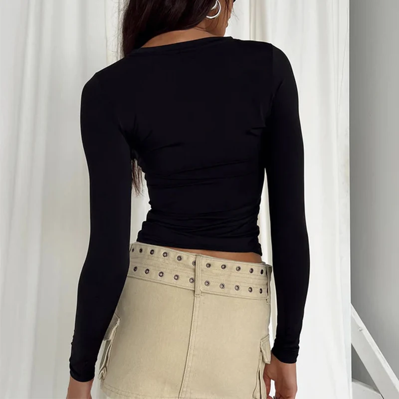 Women Long Sleeve T Shirt Spring Autumn Solid Slim Fit Casual Shirts Female Pullovers Basic Tee Y2k Clothes Streetwear Crop Tops - Image 6