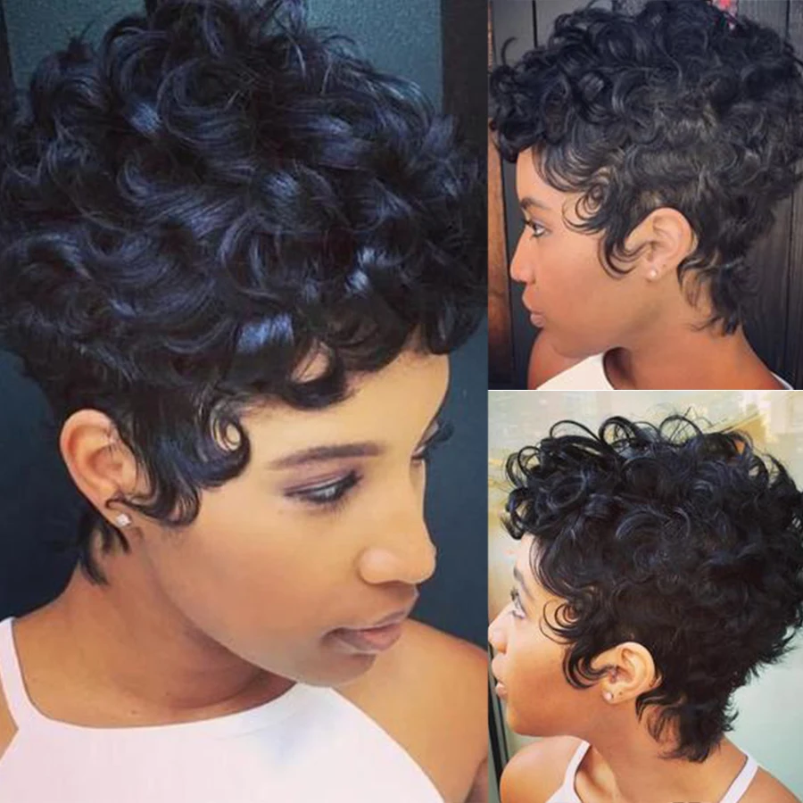Short Human Hair Wigs For Black Women Cheap Curly Human Hair Wig FASHION LADY HAIR Short Pixie Cut Hair Wig With Curl Remy - Image 5