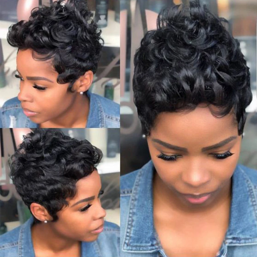 Short Human Hair Wigs For Black Women Cheap Curly Human Hair Wig FASHION LADY HAIR Short Pixie Cut Hair Wig With Curl Remy - Image 3