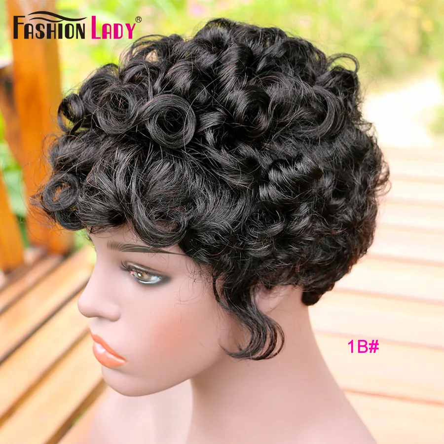 Short Human Hair Wigs For Black Women Cheap Curly Human Hair Wig FASHION LADY HAIR Short Pixie Cut Hair Wig With Curl Remy - Image 2