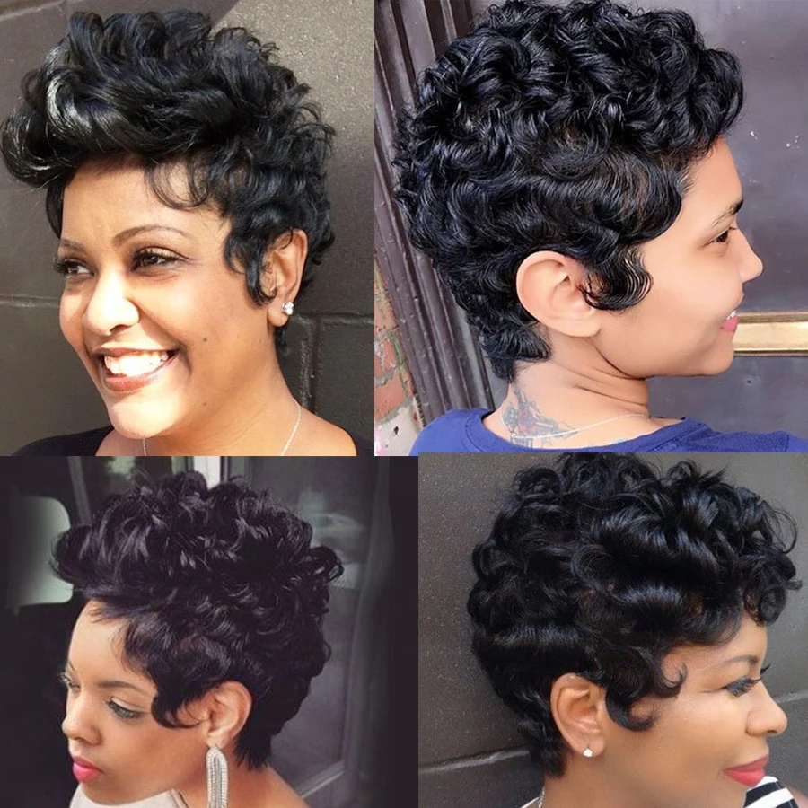 Short Human Hair Wigs For Black Women Cheap Curly Human Hair Wig FASHION LADY HAIR Short Pixie Cut Hair Wig With Curl Remy - Image 4