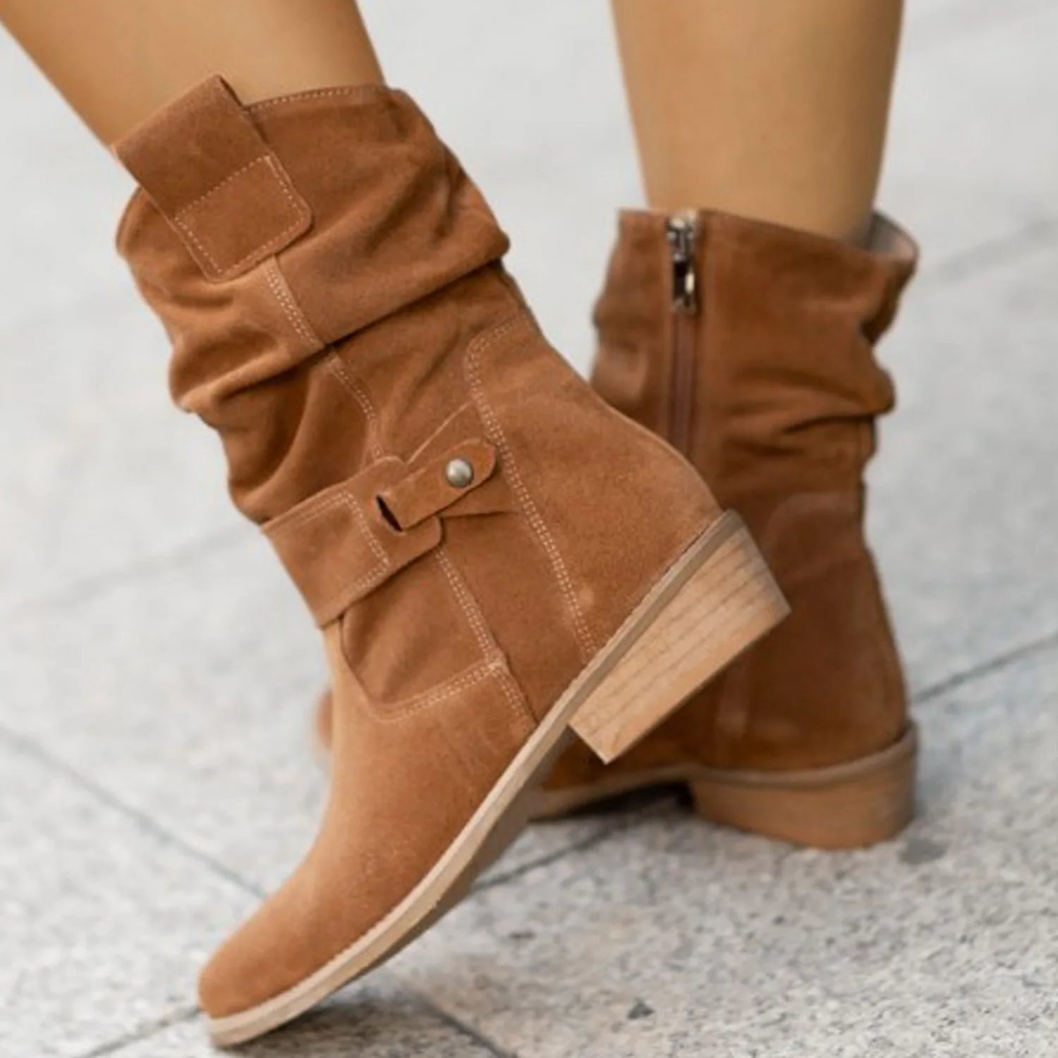 Women Ankle Boots Winter Fashion Low Heel Suede Female Shoes Classic Brown Black Lightweight Soft Comfortable Plataforma Mujer - Image 6