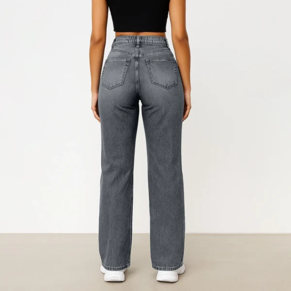 Women Fashion Trend Jeans Casual Straight Loose Flared Denim Trousers Classic Solid Color Elegant High-Waisted All-Match Pants - Image 5
