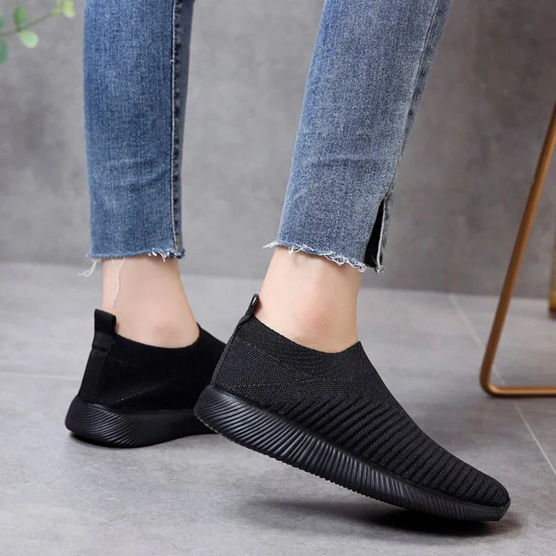 Knitted Sneakers for Women 2024 Autumn Slip on Breathable Mesh Casual Shoes Woman Flat Heels Plus Size Loafers Zapatos Mujer - Image 4