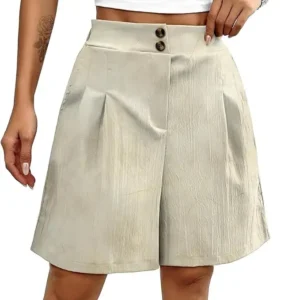 Women's shorts are fashionable casual summer elastic waist wide leg comfortable women's solid color work pants shorts