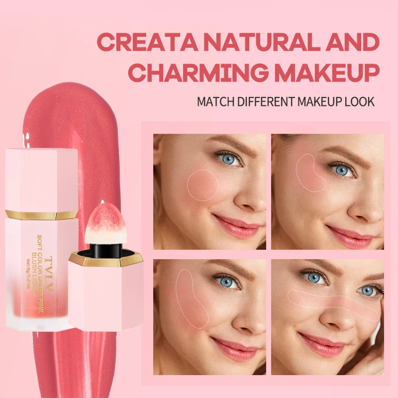TVLV 4 Colour Matte Liquid BlushEasy to apply long lasting waterproof blush sponge brush head - Image 3