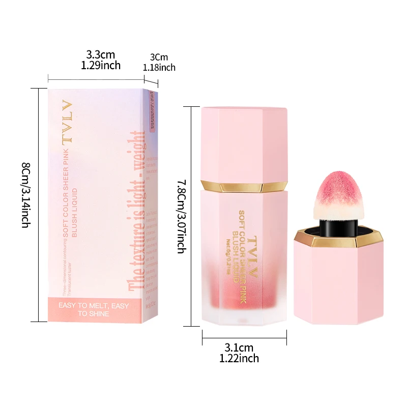 TVLV 4 Colour Matte Liquid BlushEasy to apply long lasting waterproof blush sponge brush head - Image 6