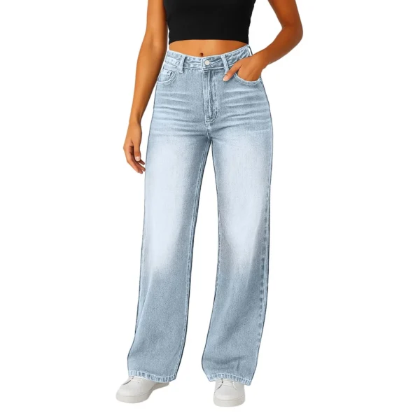 Women Fashion Trend Jeans Casual Straight Loose Flared Denim Trousers Classic Solid Color Elegant High-Waisted All-Match Pants - Image 9