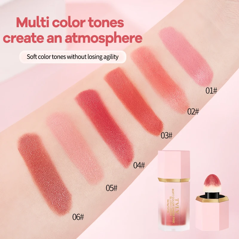 TVLV 4 Colour Matte Liquid BlushEasy to apply long lasting waterproof blush sponge brush head - Image 4