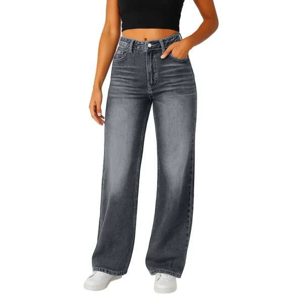 Women Fashion Trend Jeans Casual Straight Loose Flared Denim Trousers Classic Solid Color Elegant High-Waisted All-Match Pants - Image 8
