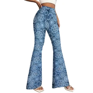 Women's Stretchy Print Bell Bottoms  Adult Elegant High-Waist Flare Pants for Women All-Season