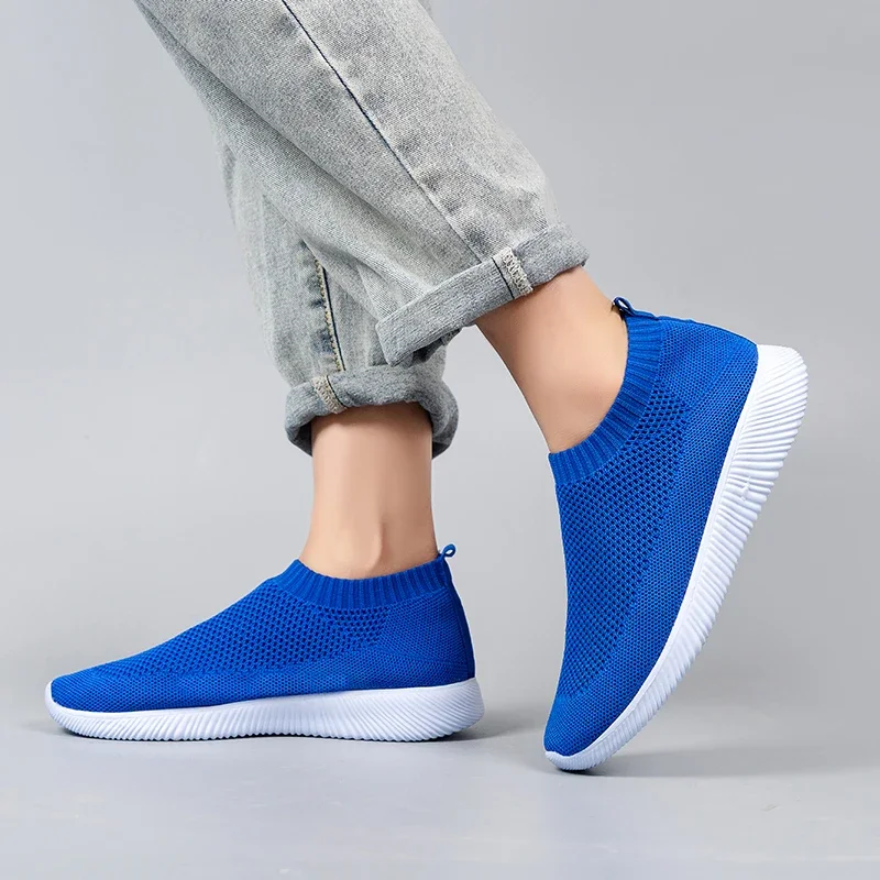 Knitted Sneakers for Women 2024 Autumn Slip on Breathable Mesh Casual Shoes Woman Flat Heels Plus Size Loafers Zapatos Mujer - Image 2