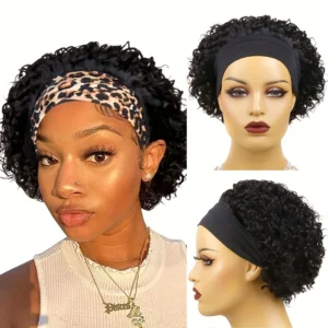 Headband Wig Human Hair Curly Human Hair Headband Wigs for Women Short Curly Full Machine Made Wig