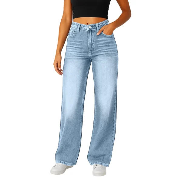 Women Fashion Trend Jeans Casual Straight Loose Flared Denim Trousers Classic Solid Color Elegant High-Waisted All-Match Pants - Image 11