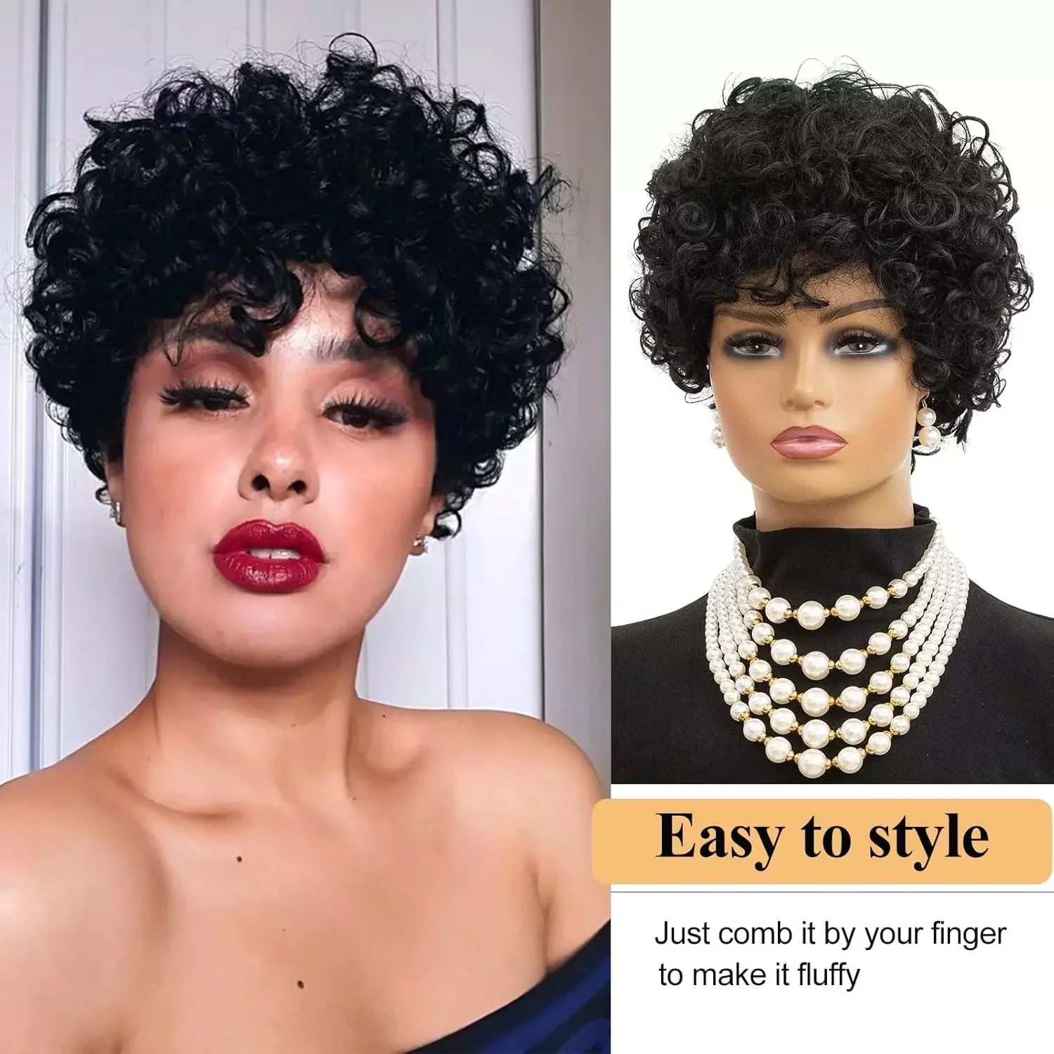Curly Human Hair Short Wigs for Women Pixie Cut Water Wave Human Hair Wigs for Black Women Machine Made Brazilian Hair Wig sale - Image 4
