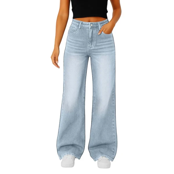 Women Fashion Trend Jeans Casual Straight Loose Flared Denim Trousers Classic Solid Color Elegant High-Waisted All-Match Pants - Image 3