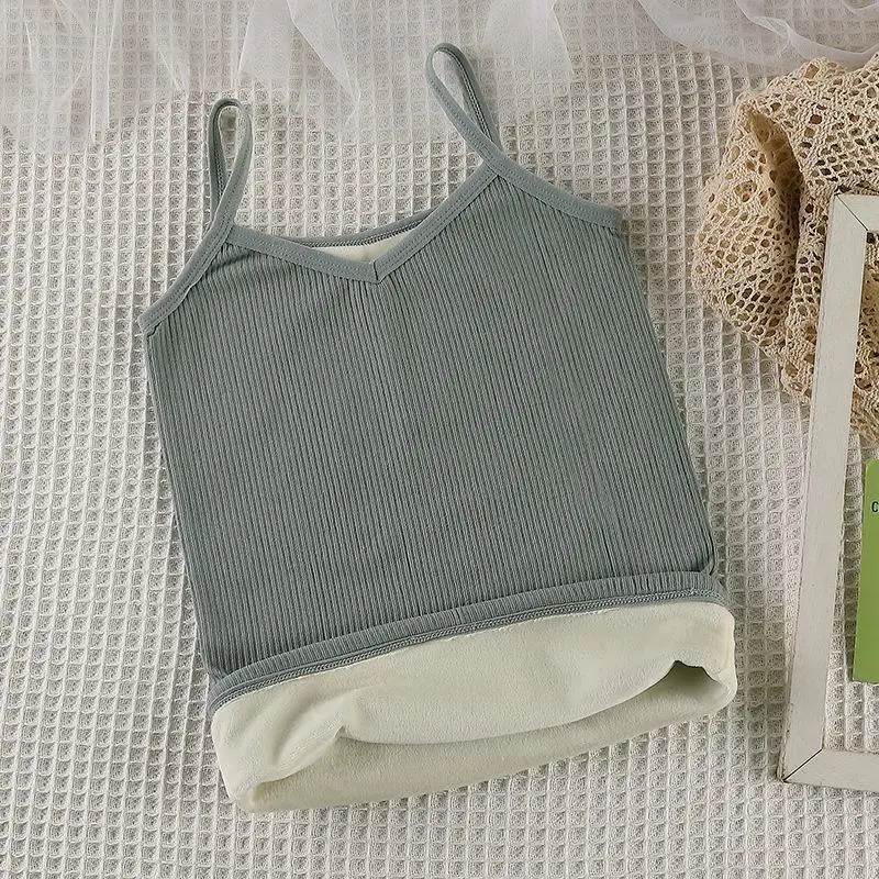 Women Winter Warm Underwear Solid Color Thermal Casual Nightwear Sexy Elasticity Female Thin Velvet T-shirt Sleeveless Tops - Image 10
