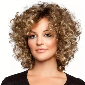 Short hair color blonde curly wavy hairstyle women's wig, heat-resistant synthetic fiber basic style for daily wear