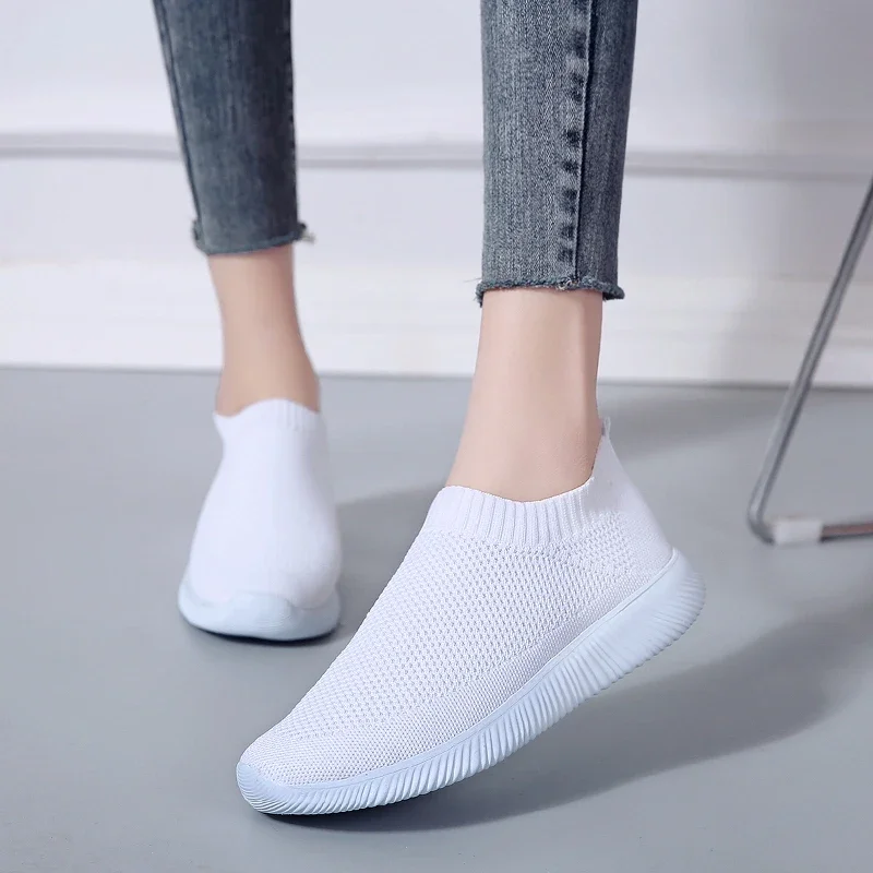 Knitted Sneakers for Women 2024 Autumn Slip on Breathable Mesh Casual Shoes Woman Flat Heels Plus Size Loafers Zapatos Mujer - Image 6