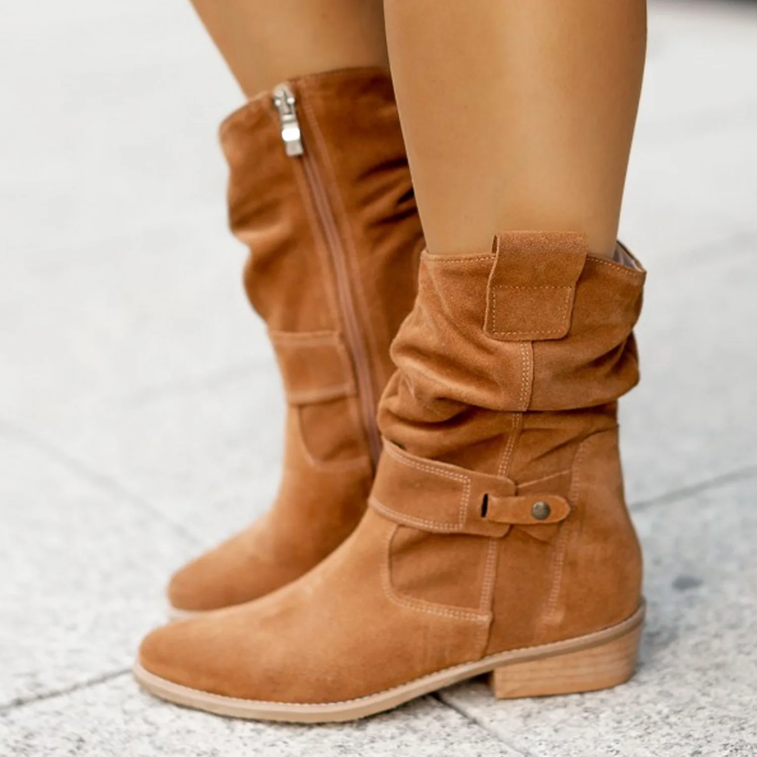 Women Ankle Boots Winter Fashion Low Heel Suede Female Shoes Classic Brown Black Lightweight Soft Comfortable Plataforma Mujer - Image 2