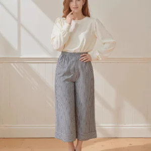 2025 Women's Loose Striped Slacks New Mid-Rise Slimming Wide-leg Straight Pants