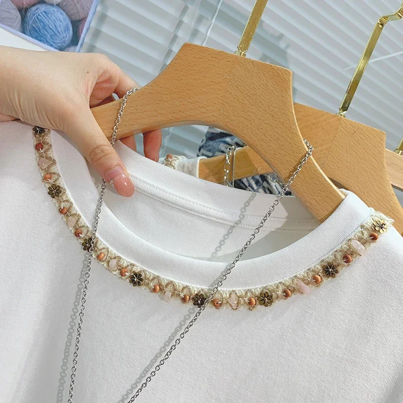 2025 Women T-Shirts Short Sleeved Tees Casual New White Tops Women's Tee Embroidery Fashion Ladies Cotton Shirts Tees Tops - Image 5