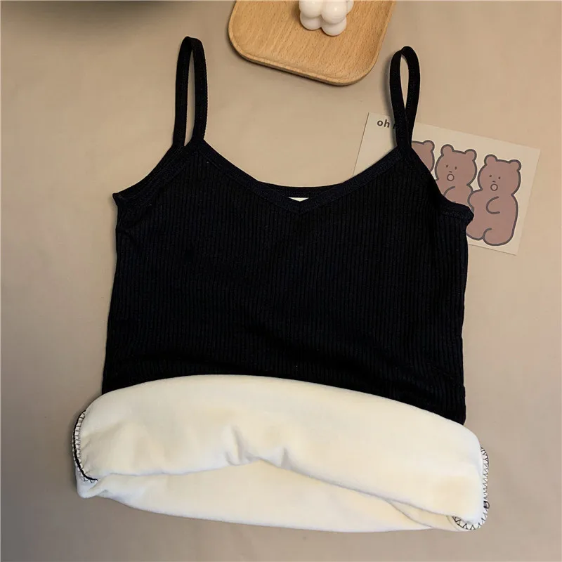 Women Winter Warm Underwear Solid Color Thermal Casual Nightwear Sexy Elasticity Female Thin Velvet T-shirt Sleeveless Tops - Image 5