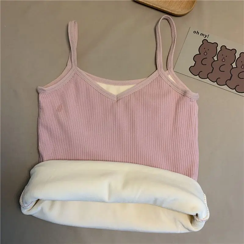 Women Winter Warm Underwear Solid Color Thermal Casual Nightwear Sexy Elasticity Female Thin Velvet T-shirt Sleeveless Tops - Image 9