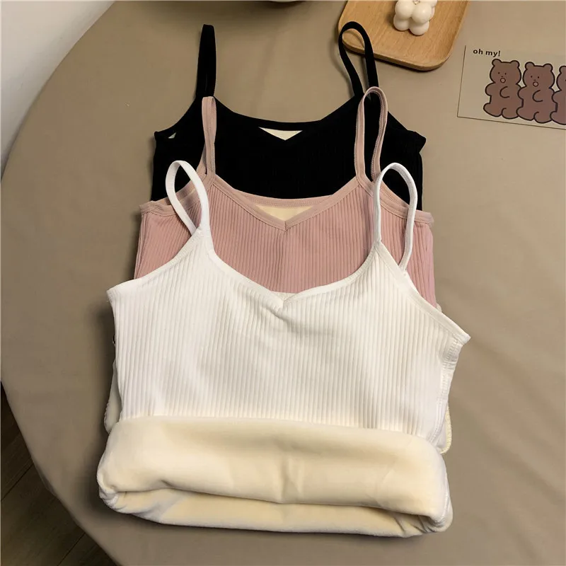 Women Winter Warm Underwear Solid Color Thermal Casual Nightwear Sexy Elasticity Female Thin Velvet T-shirt Sleeveless Tops - Image 6