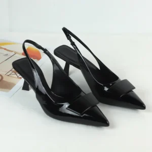 Fashion Business Dress Shoes for Women Black Patent Leather Back Strap Simple Design 2025 Summer Female Slingback Sandals