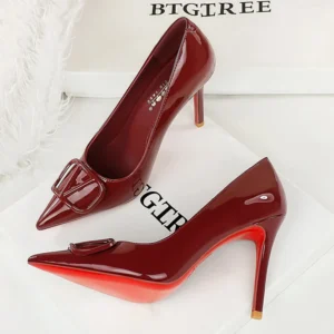 Women 10cm High Heels Lady Vintage sexy Red Bottom Pumps Female Stiletto Heel Pointed Toe Fashionable Leather Shoes