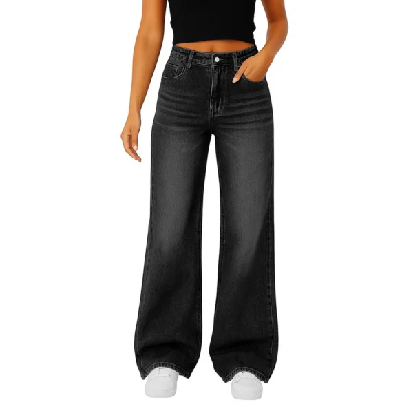 Women Fashion Trend Jeans Casual Straight Loose Flared Denim Trousers Classic Solid Color Elegant High-Waisted All-Match Pants - Image 4