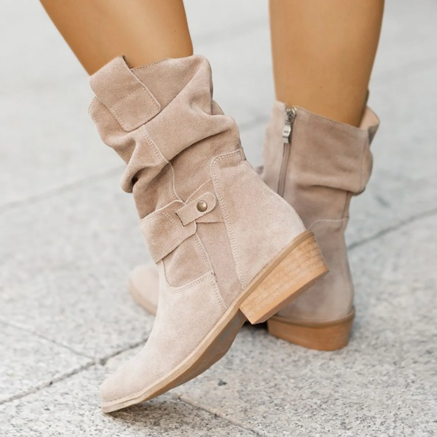 Women Ankle Boots Winter Fashion Low Heel Suede Female Shoes Classic Brown Black Lightweight Soft Comfortable Plataforma Mujer - Image 4