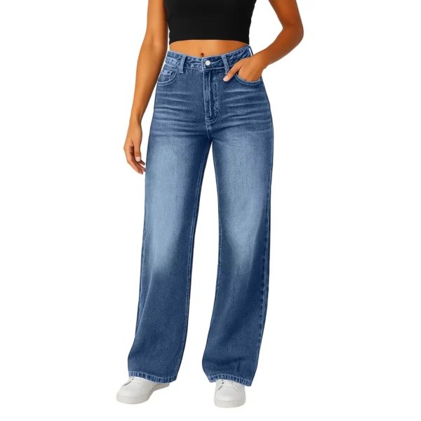 Women Fashion Trend Jeans Casual Straight Loose Flared Denim Trousers Classic Solid Color Elegant High-Waisted All-Match Pants - Image 7