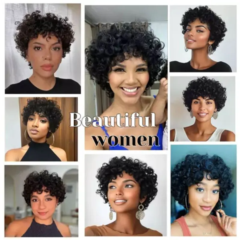 Curly Human Hair Short Wigs for Women Pixie Cut Water Wave Human Hair Wigs for Black Women Machine Made Brazilian Hair Wig sale - Image 5