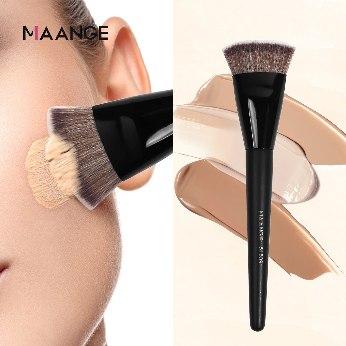 MAANGE Single Flat Round Tube Flat Head Foundation Brush With Box Powder Blush Concealer Makeup Brush Skin-friendly Makeup Tool - Image 3