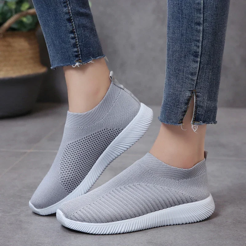 Knitted Sneakers for Women 2024 Autumn Slip on Breathable Mesh Casual Shoes Woman Flat Heels Plus Size Loafers Zapatos Mujer - Image 3