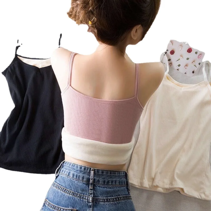 Women Winter Warm Underwear Solid Color Thermal Casual Nightwear Sexy Elasticity Female Thin Velvet T-shirt Sleeveless Tops - Image 4