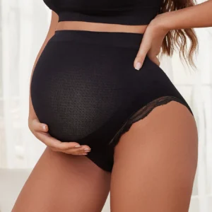 Women'S Pregnant High Waisted Underwear Seamless And Fully Covered, Breathable And Comfortable Lace Border Underpants