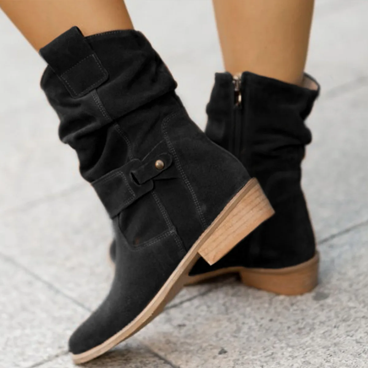 Women Ankle Boots Winter Fashion Low Heel Suede Female Shoes Classic Brown Black Lightweight Soft Comfortable Plataforma Mujer - Image 3