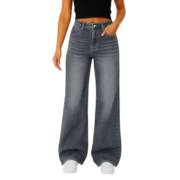 Women Fashion Trend Jeans Casual Straight Loose Flared Denim Trousers Classic Solid Color Elegant High-Waisted All-Match Pants - Image 2