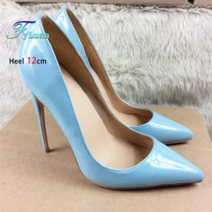 Women's 8CM 10CM 12CM Blue Pointed Toe High Heels 2025 New Elegant Temperament Party Single Shoes Solid Ladies Large Size Pumps