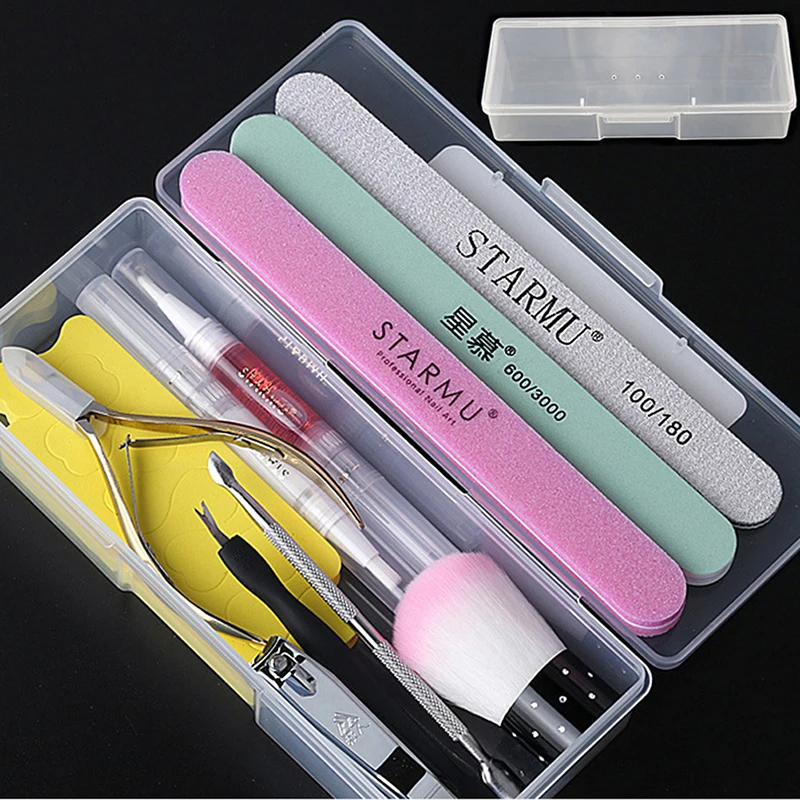 Nail Art Storage Box Nail Accessories Organizer Cuboid Plastic Container Packaging Case for Nail Brush File Manicure Tools