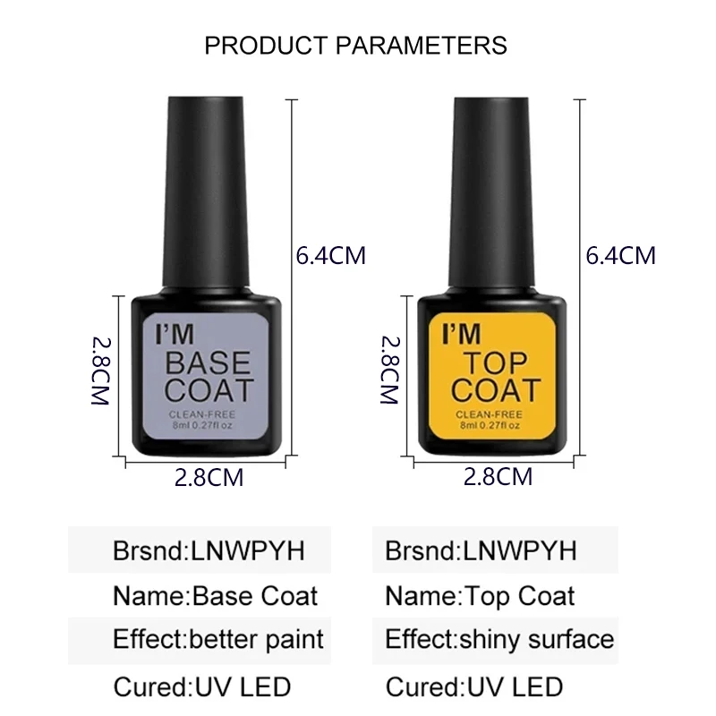 Nail Art Kit With 4 Pcs/Set Base Coat And Top Coat LED Light Curing Quick-drying Transparent Glossy Mirror Lasting Nail Art Gel - Image 6